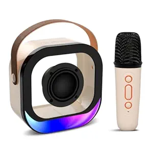 pTron Fusion Moment Mini Bluetooth Speaker with Mini Wireless Karaoke Mic, RGB Lights, Voice Change Effects, 6Hrs Playtime, Bluetooth V5.3 & Type C Fast Charging Port (Beige)