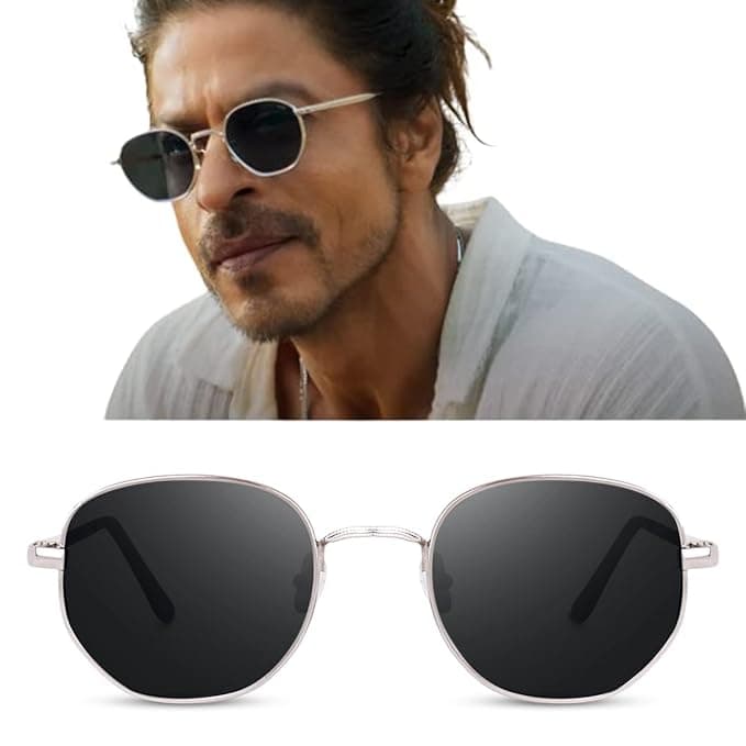 HAYDEN haiza Latest Black Lens Hexagon Frame Silver Metal Stylish Sunglasses, Goggles For Men's and Women's -UV protected [Pack of 1]